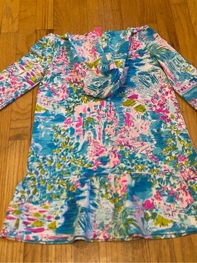 Lilly Pulitzer Girls' Hooded Floral Tunic - Blue, Pink & Green